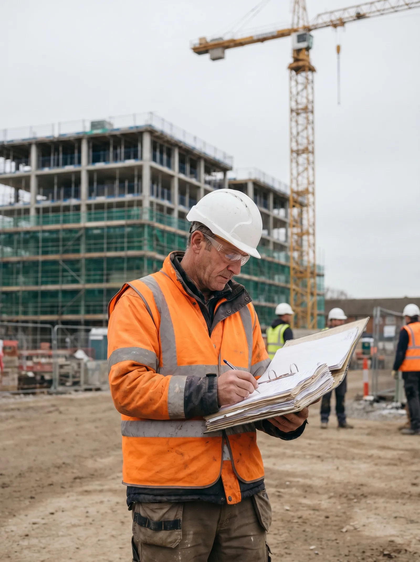 Chartered safety consultant reviewing PSCS appointment documentation on an Irish construction project
