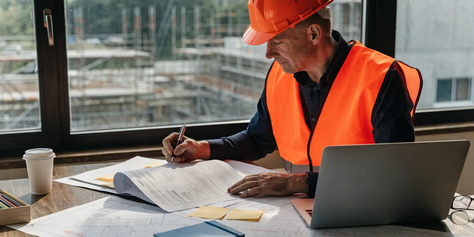Chartered safety consultant authoring a site-specific RAMS document at a construction project